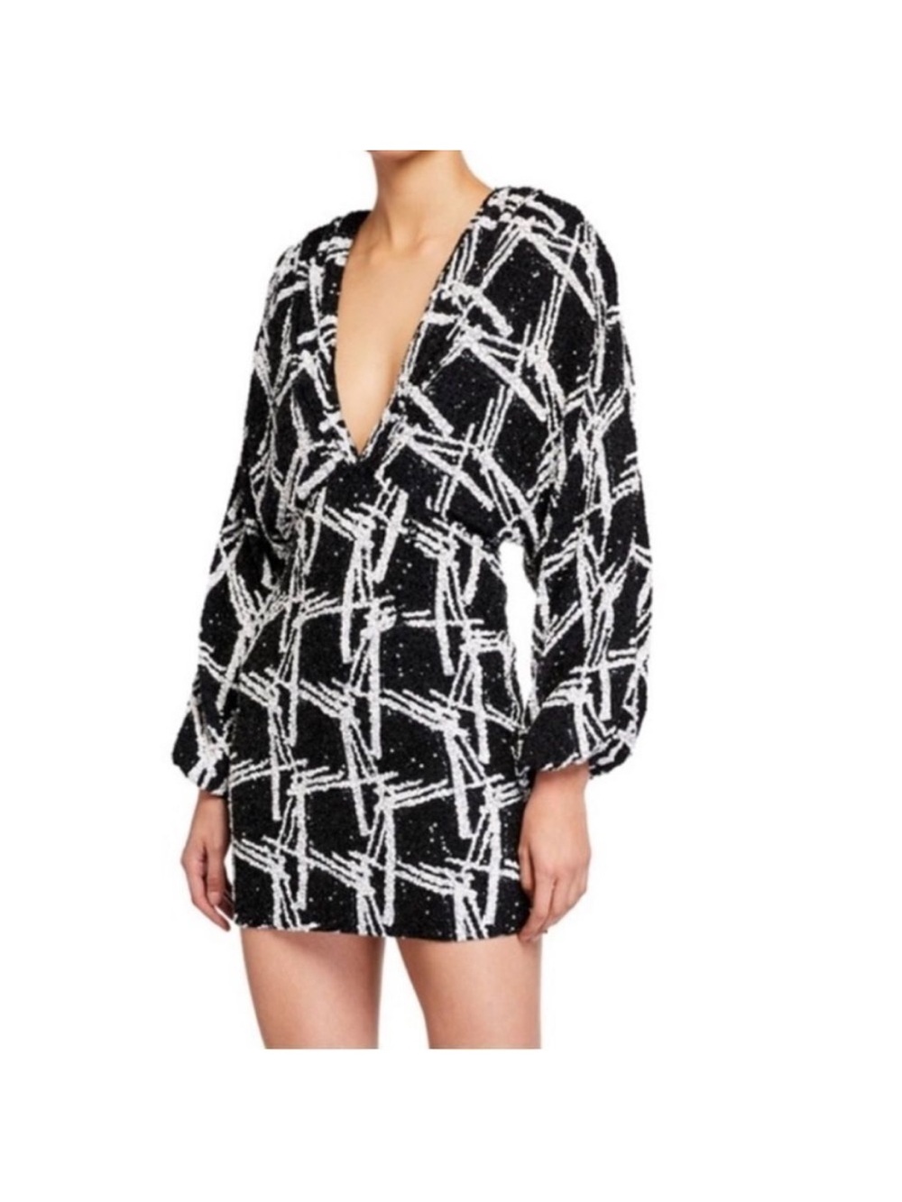 Retrofete Black and White Sequin Mini Dress